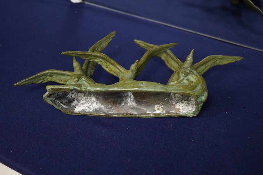 A French bronze bird group, signed CHATIL, 36cm wide
